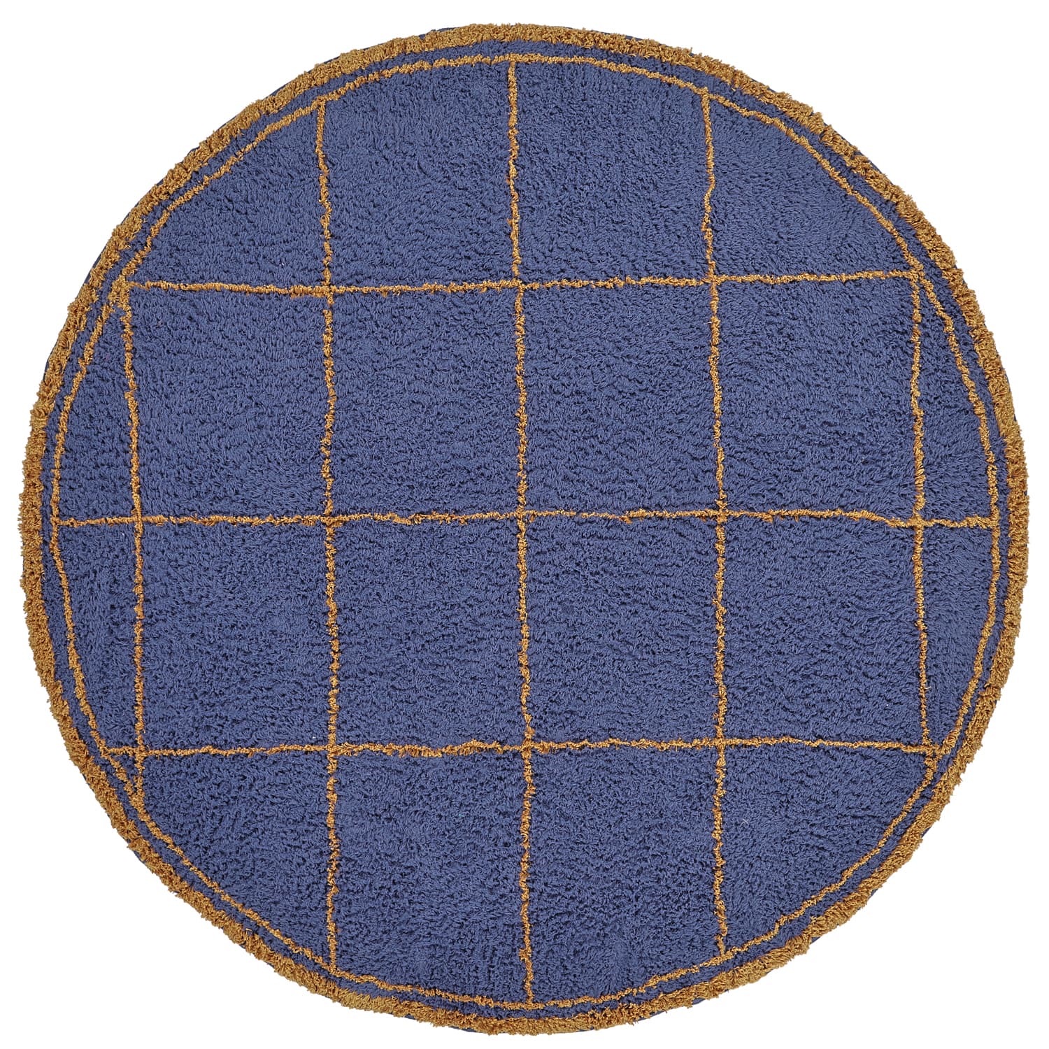 Rundt teppe - Lana Natural Cotton Shaggy (blå/gul) (Størrelse: Ø 240 cm)