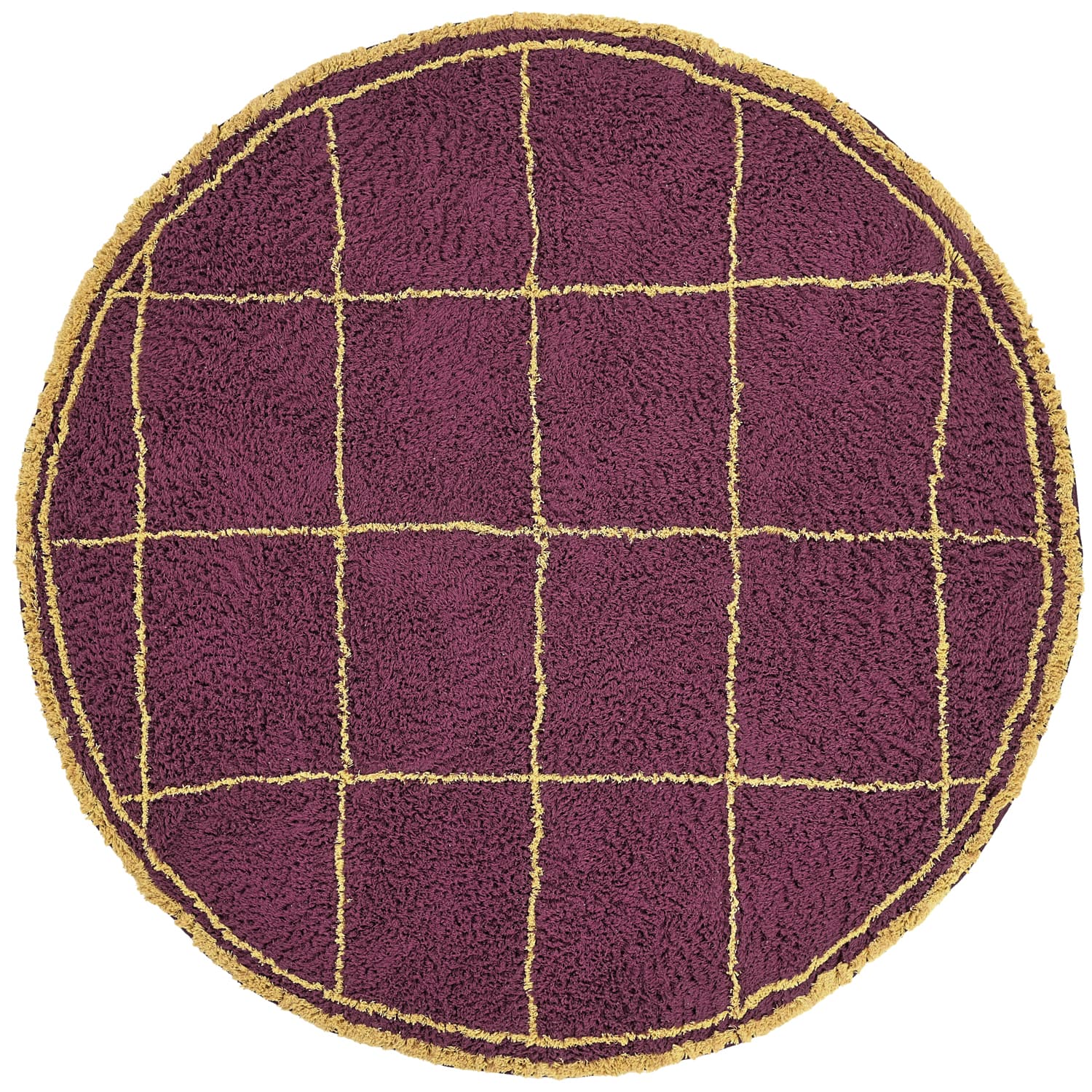 Rundt teppe - Lana Natural Cotton Shaggy (burgunder/gul) (Størrelse: Ø 240 cm)