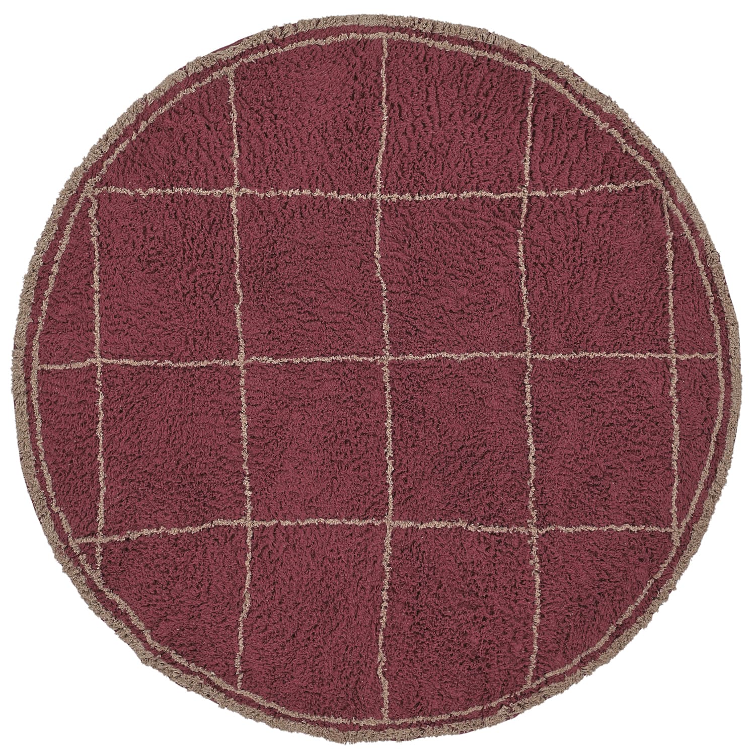 Rundt teppe - Lana Natural Cotton Shaggy (taupe/rød) (Størrelse: Ø 240 cm)