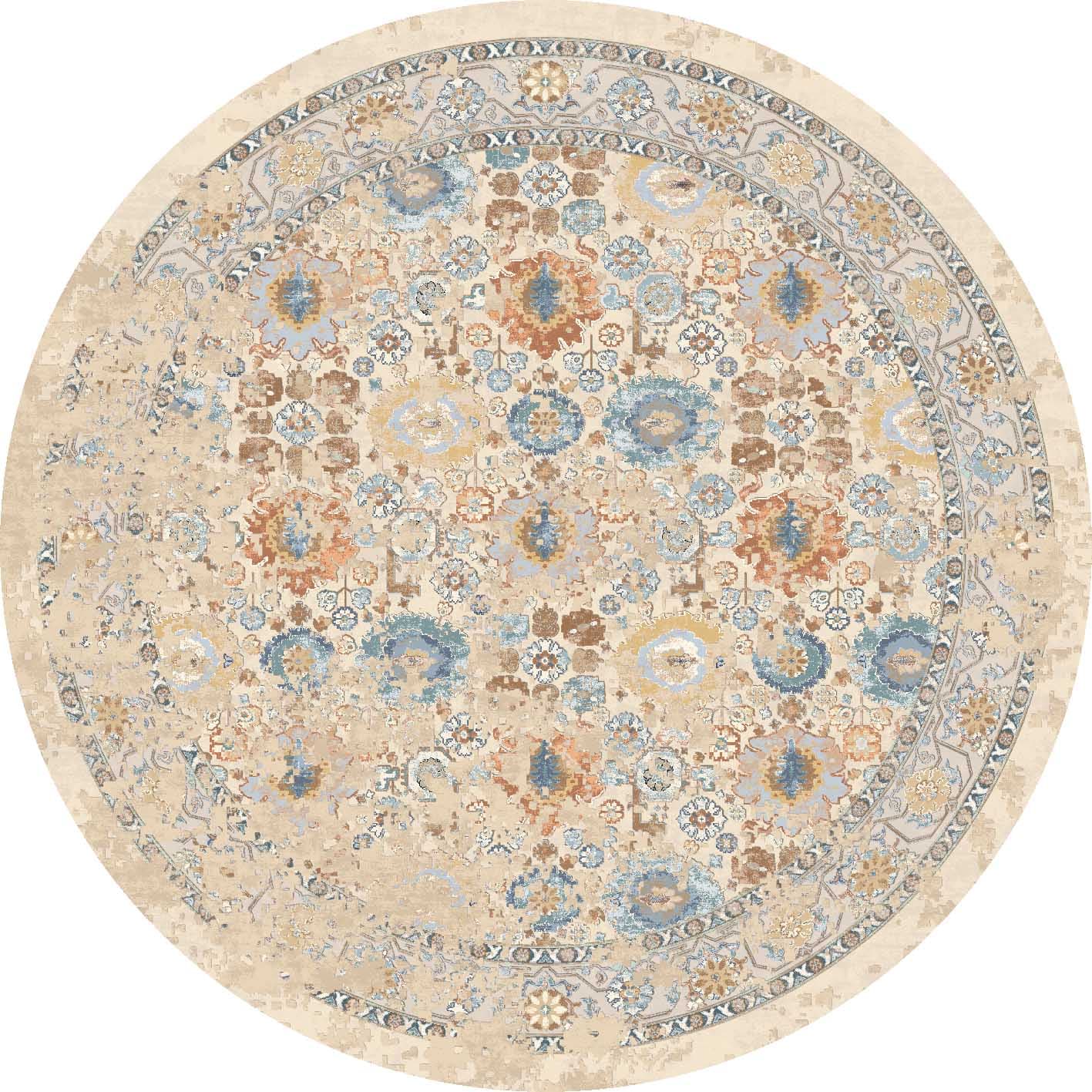 Runde tepper - Oakley (beige/blå) (Størrelse: Ø 200 cm)