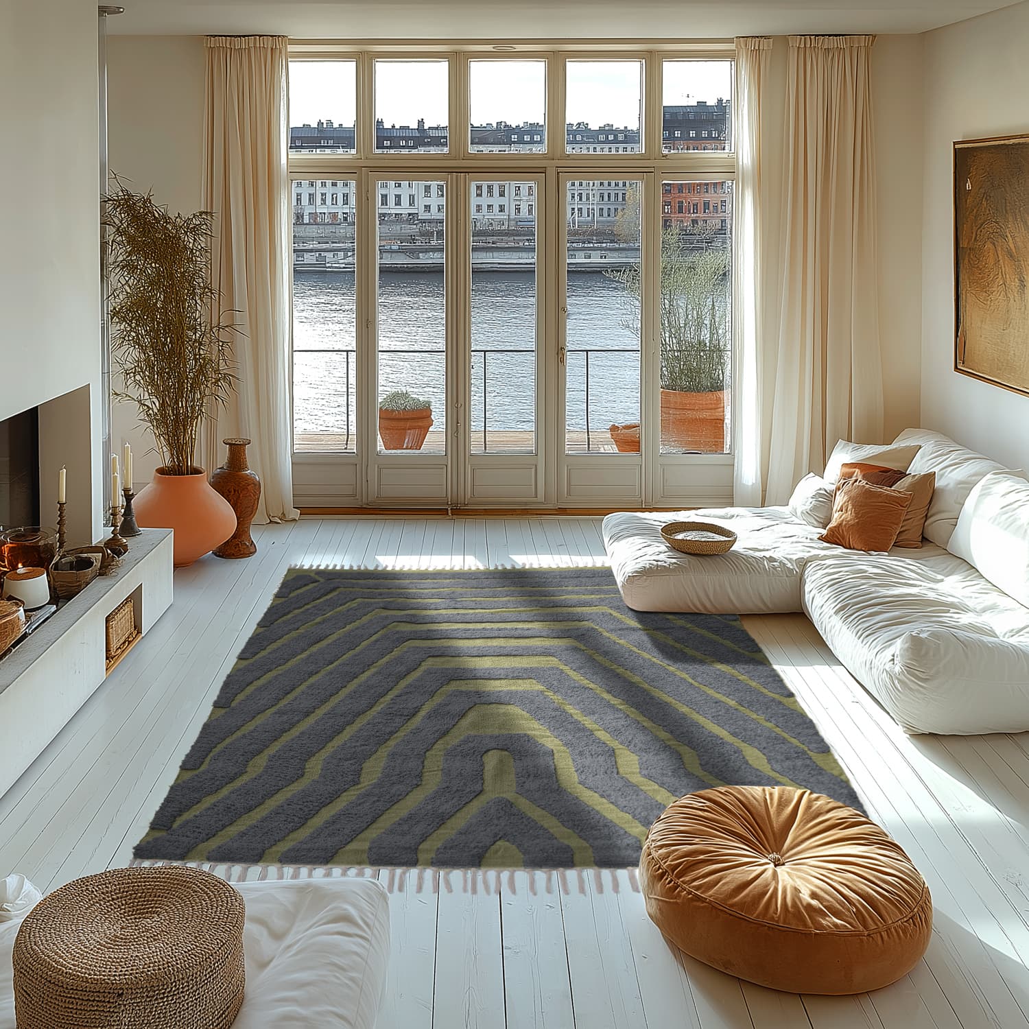 Ryetepper - Callista Natural Cotton Shaggy (svart/grønn) (Størrelse: 240 x 340 cm)