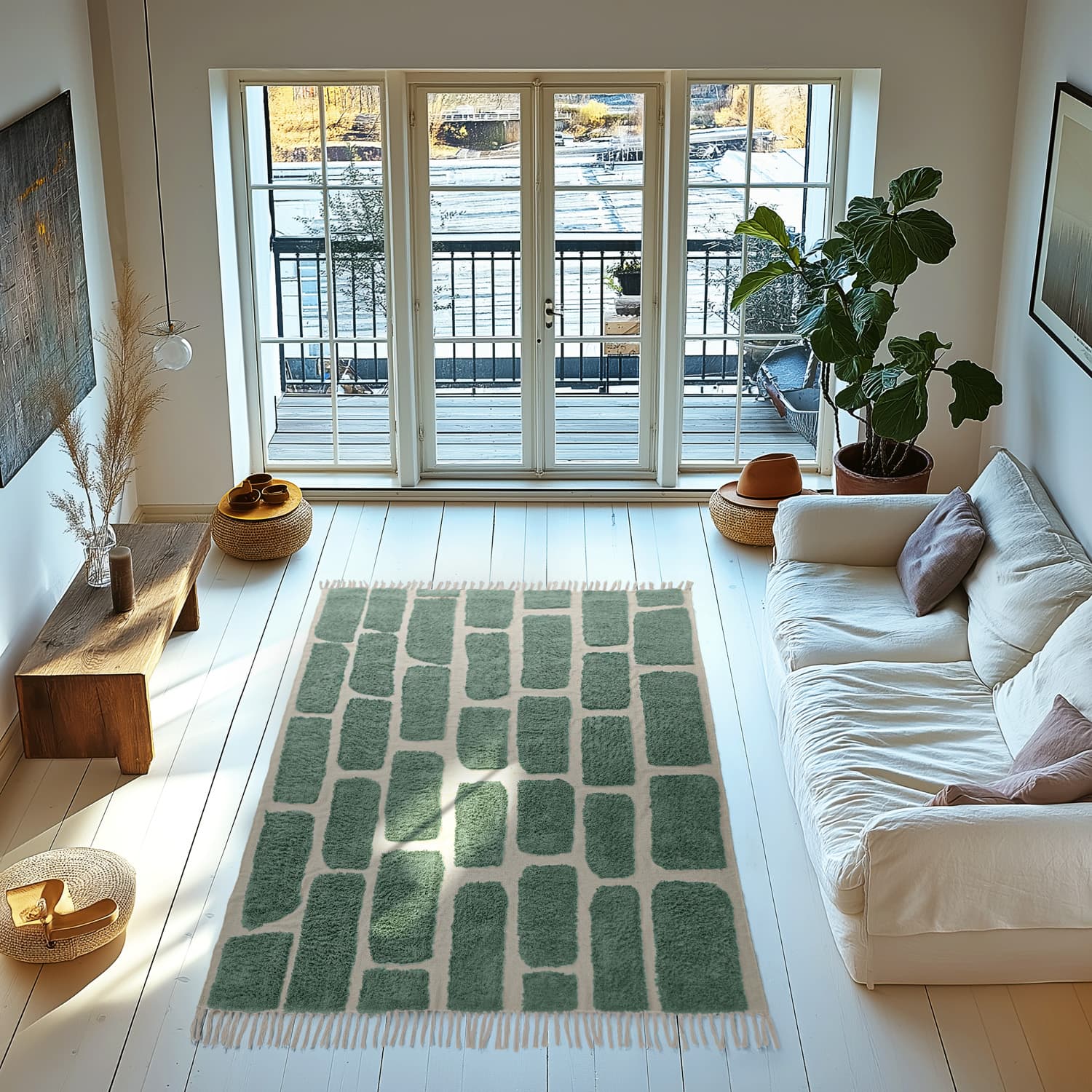 Ryetepper - Cyrus Natural Cotton Shaggy (grønn) (Størrelse: 240 x 340 cm)
