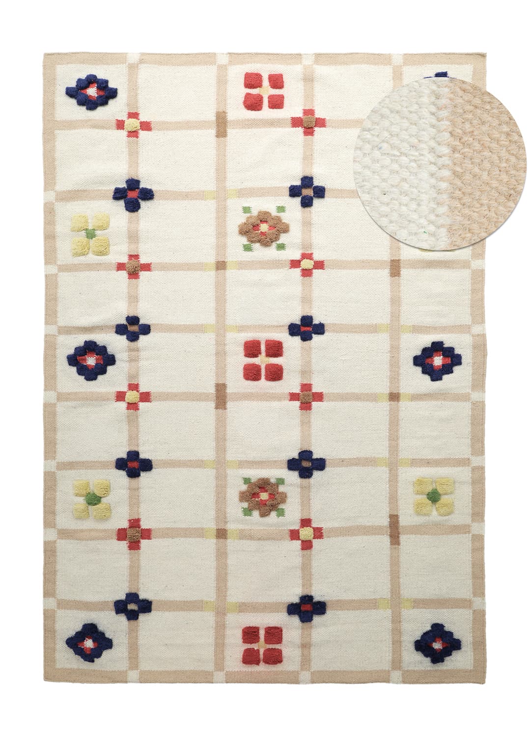 Ullteppe - Lausanne Flatweave Tufted Premium (hvit/beige) (Størrelse: 200 x 290 cm)